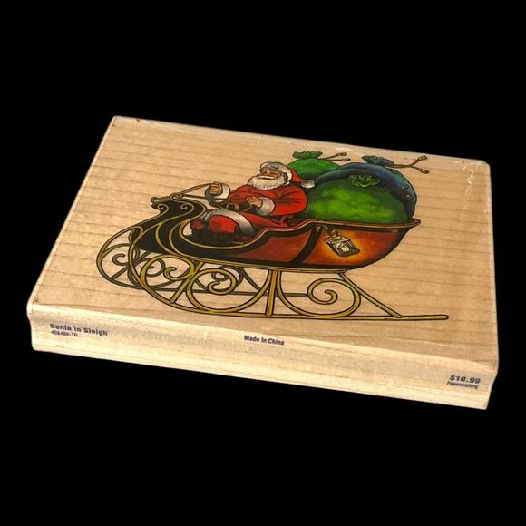 Stampabilities Santa in Sleigh Large Wood Mount Rubber Stamp Christmas NEW - Picture 4 of 10